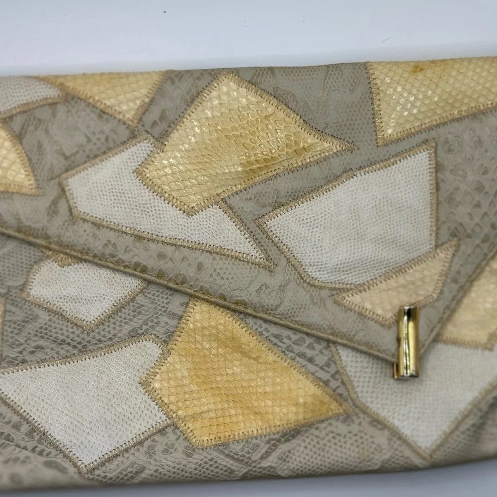 Vintage 1980s snakeskin patchwork clutch handbag